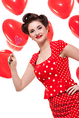 Image showing smiling young attractive girl woman with red lips isolated
