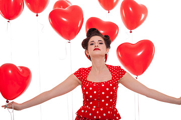 Image showing smiling young attractive girl woman with red lips isolated