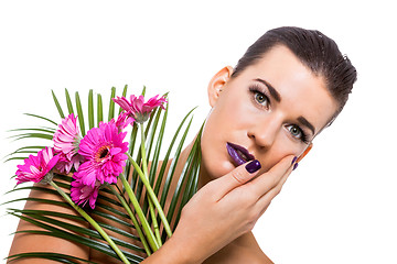 Image showing Beautiful woman in purple make-up