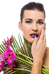 Image showing Beautiful woman in purple make-up