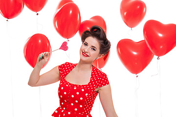 Image showing smiling young attractive girl woman with red lips isolated