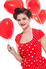 Image showing smiling young attractive girl woman with red lips isolated