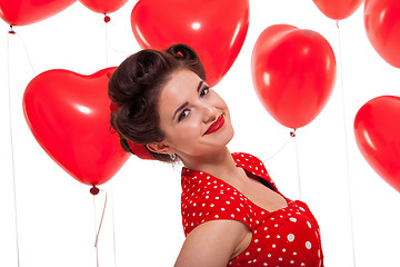 Image showing smiling young attractive girl woman with red lips isolated