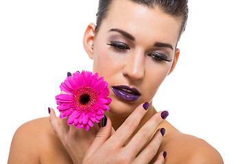 Image showing Beautiful woman in purple make-up