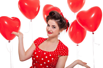 Image showing smiling young attractive girl woman with red lips isolated