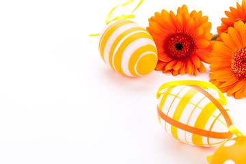 Image showing Colourful yellow decorated Easter eggs