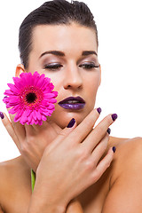 Image showing Beautiful woman in purple make-up