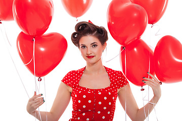 Image showing smiling young attractive girl woman with red lips isolated