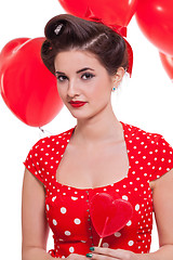 Image showing smiling young attractive girl woman with red lips isolated