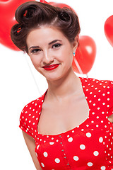 Image showing smiling young attractive girl woman with red lips isolated