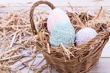 Image showing beautiful easter egg decoration colorfull eggs seasonal pastel 