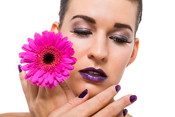 Image showing Beautiful woman in purple make-up