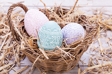 Image showing beautiful easter egg decoration colorfull eggs seasonal pastel 