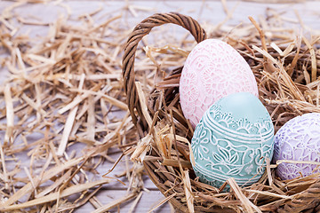 Image showing beautiful easter egg decoration colorfull eggs seasonal pastel 