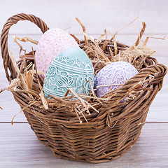 Image showing beautiful easter egg decoration colorfull eggs seasonal pastel 