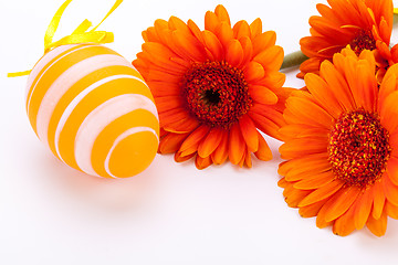 Image showing Colourful yellow decorated Easter eggs