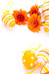 Image showing Colourful yellow decorated Easter eggs