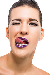 Image showing Graceful attractive woman with purple lips and nails