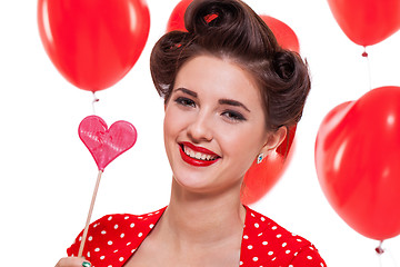 Image showing smiling young attractive girl woman with red lips isolated