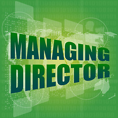 Image showing managing directors words on digital screen background with world map