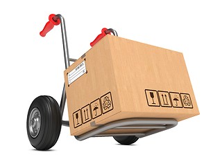 Image showing Blank Cardboard Box on Hand Truck.