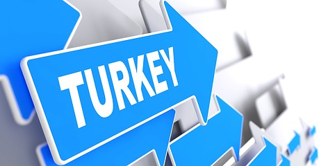 Image showing Turkey on Blue Direction Sign.