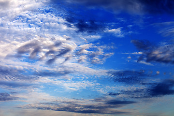 Image showing Sky with multicolored clouds at sunset