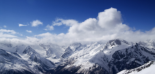 Image showing Panorama of Caucasus Mountains in sunny clouds