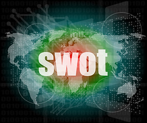 Image showing swot word on touch screen, modern virtual technology background