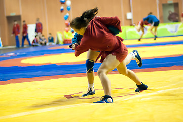 Image showing Sambo or Self-defense without weapons. Competitions girls...