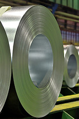 Image showing Huge rolls of tinplate galvanized in the factory