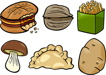 Image showing food objects cartoon illustration set