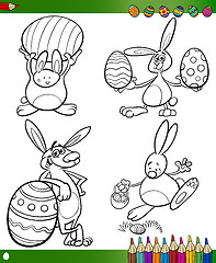 Image showing easter bunnies cartoons for coloring book