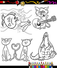 Image showing cartoon characters set for coloring book