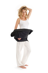 Image showing happy blond with black pillow