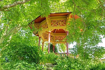 Image showing Wooden veranda in the summer garden