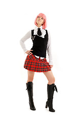 Image showing lovely schoolgirl with pink hair