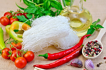 Image showing Noodles rice white with spices and oil