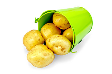 Image showing Potato yellow pours from green bucket