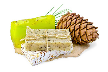 Image showing Soap different with cedar cones on paper