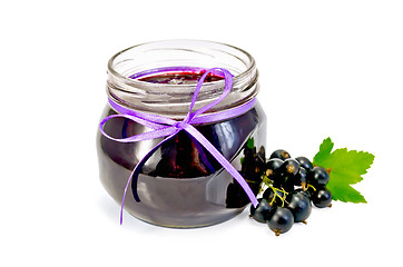 Image showing Jam of blackcurrant in a glass jar