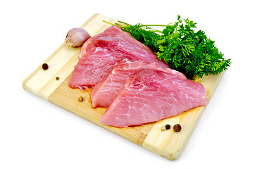 Image showing Meat pork slices with garlic