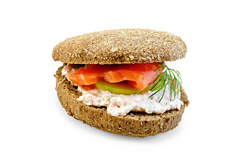 Image showing Sandwich with cream and salmon with cucumber