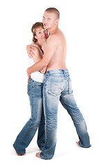 Image showing Couple in studio taking to breast