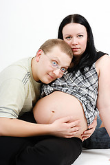 Image showing happy parents. Husband and pregnant wife