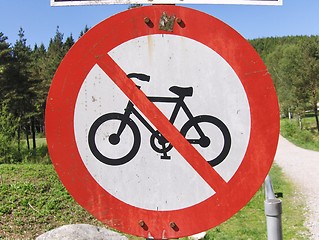 Image showing Road sign.No bicycles.