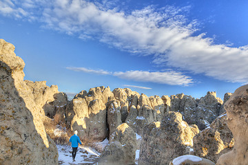 Image showing hiker in Natural Fort rock formation