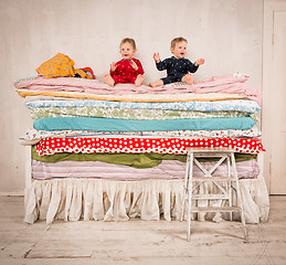 Image showing Children on the bed - Princess and the Pea.