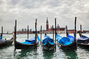 Image showing Gondolas floating in the Grand Canal