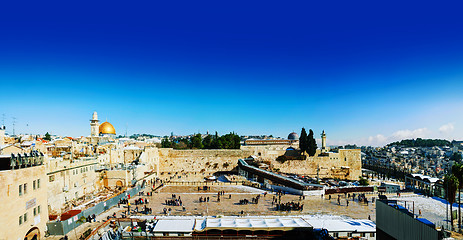 Image showing Panorama of Jerusalem, Israel with the Western Wall